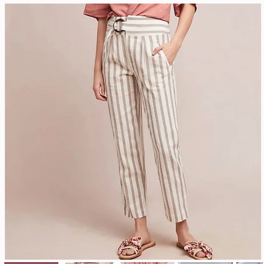 Anthropologie Oasis Striped Linen Pants Cream/Natural